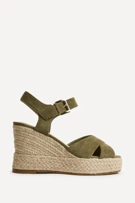 Noah Khaki Crossover Wedge Sandals - Linzi