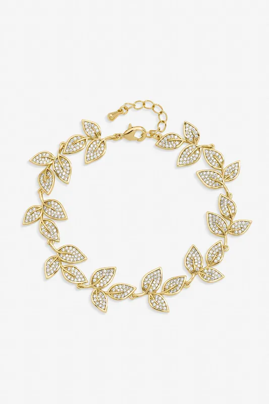 Gold Plated and Cubic Zirconia Leaf Bracelet - Jon Richard