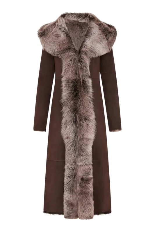 Suede Toscana Sheepskin Hooded Trench Coat-Rushden