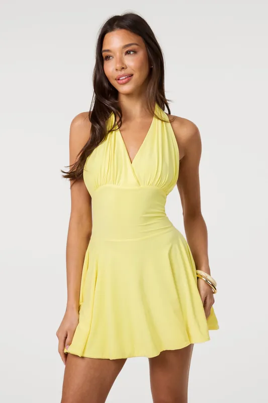 Lemon Slinky Halter Neck Dress - Pink Vanilla