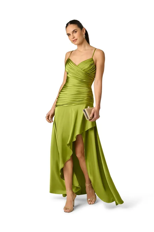 Stretch Satin Hi-Low Dress