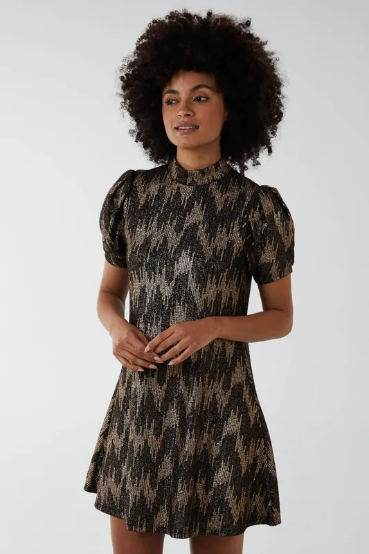 Fixed Wrap Skater Dress With Tie - Blue Vanilla