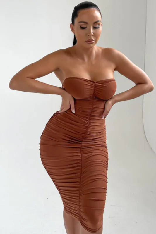 Strapless Ruched Midi Dress - Salma