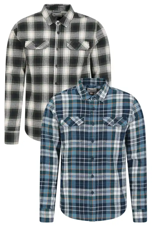 2 Pack ''Trace' Button-Up Long Sleeve Breathable Flannel Shirt