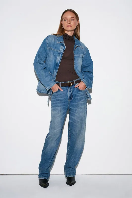 High-Waist Wide-Leg Cotton Denim Jeans