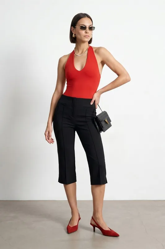 High-Waist Capri Cigarette Trousers