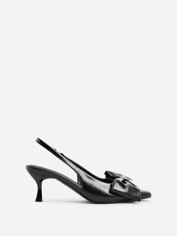 Merlot Black Faux Leather Slingback Court Heels - Linzi