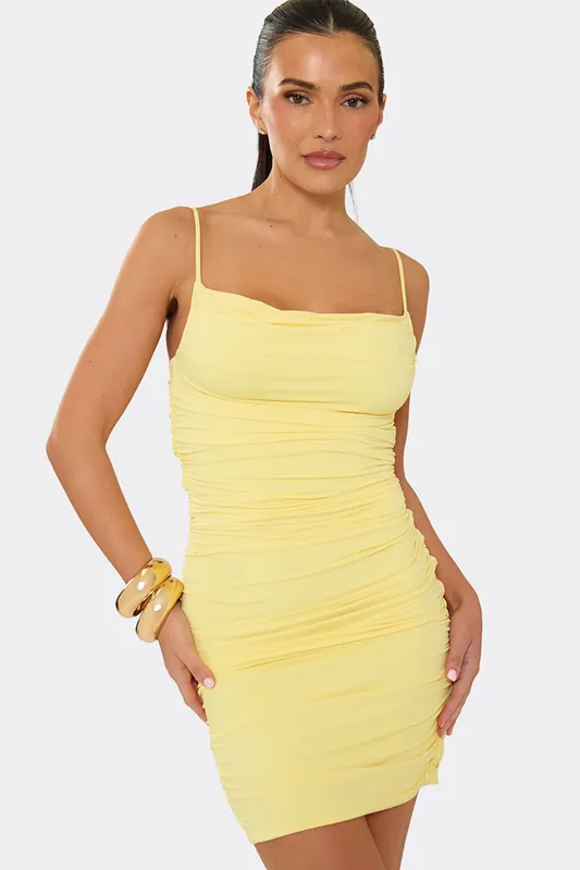 Strappy Ruched Slinky Mini Dress - EGO