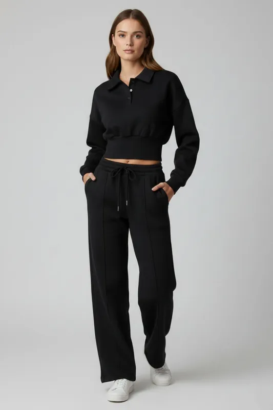 Top and Fleece Trouser Co-ord - Buttoned Collar - Co-ord Set