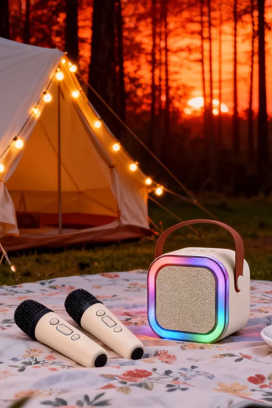 Portable Karaoke Machine with Wireless Microphones and RGB Lights - Living and Home
