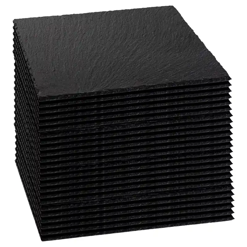 Square Slate Placemats - 33cm - 24x Large Natural Black Stone Dining Table Dinner Serving Board Platter Place Mats Sets