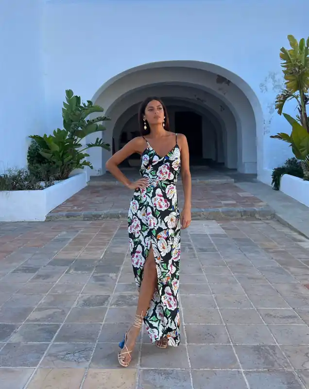 Mariah Floral Maxi Dress Stylish Tie Waist Wrap Front Outfit - Dancing Leopard