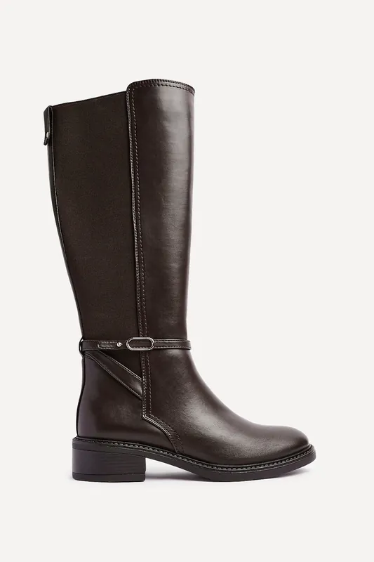 Power Brown Faux Leather Riding Boot - Linzi