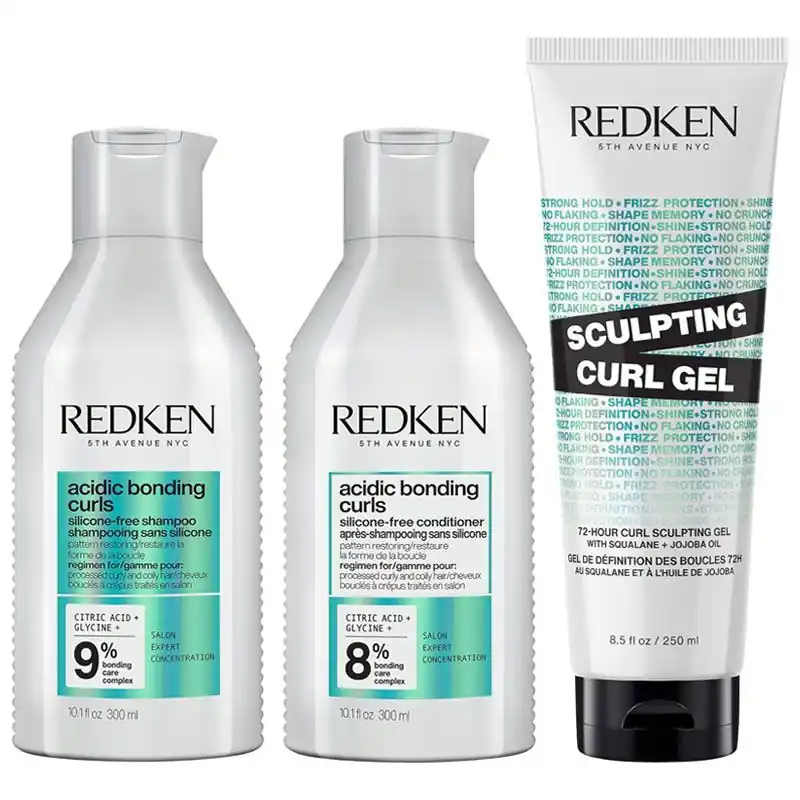 Acidic Bonding Curls Shampoo 300ml, Conditioner 300ml & Sculpting Curl Gel 250ml Pack - Redken
