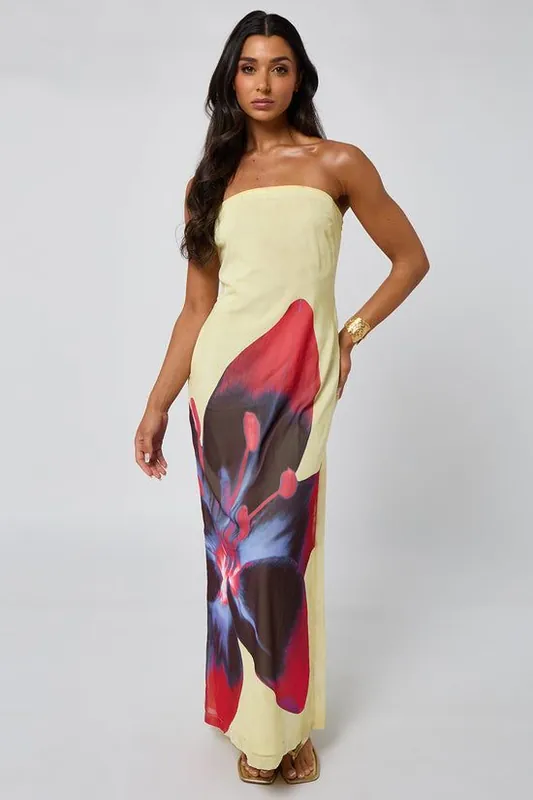 Bandeau Maxi Dress With Floral Print - Urban Bliss