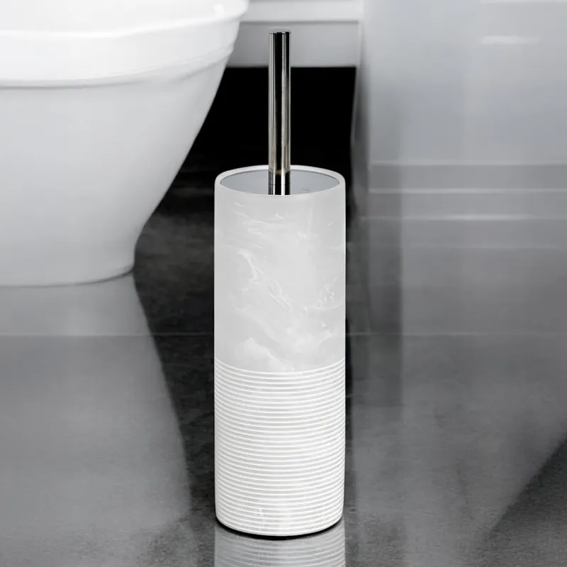 Bianco Frost Onyx White Striped Toilet Brush & Holder - Showerdrape