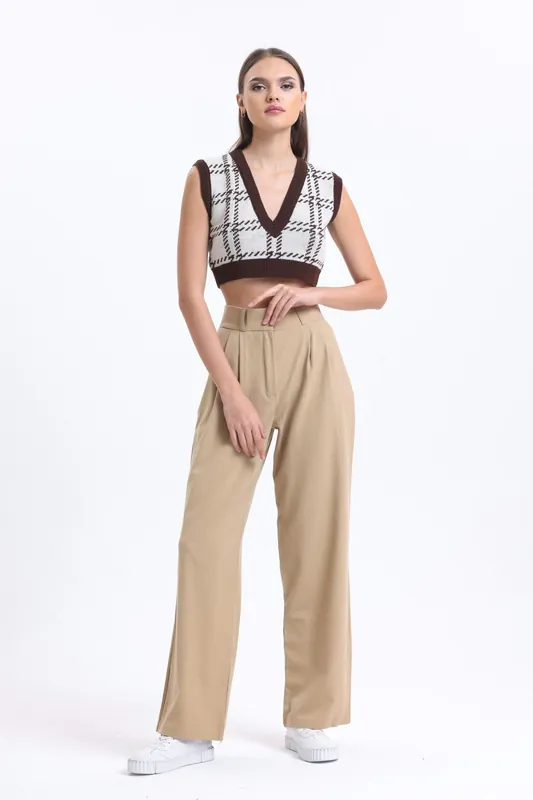 High Waist Pleated Wide Leg Trousers - Hiccup