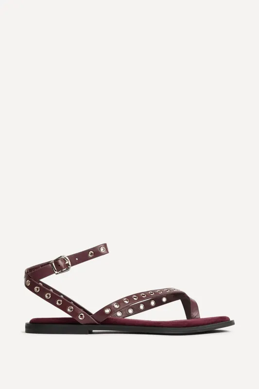 Perrie Burgundy Faux Suede Flat Sandals - Linzi