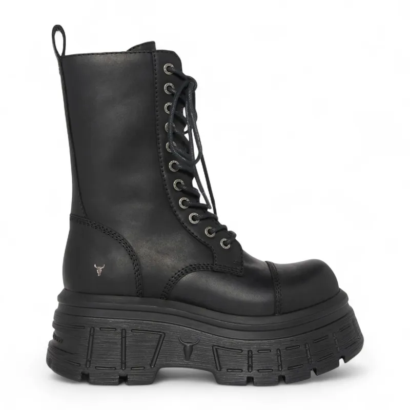 Mid-Calf Biker Leather Platform Combat Boots