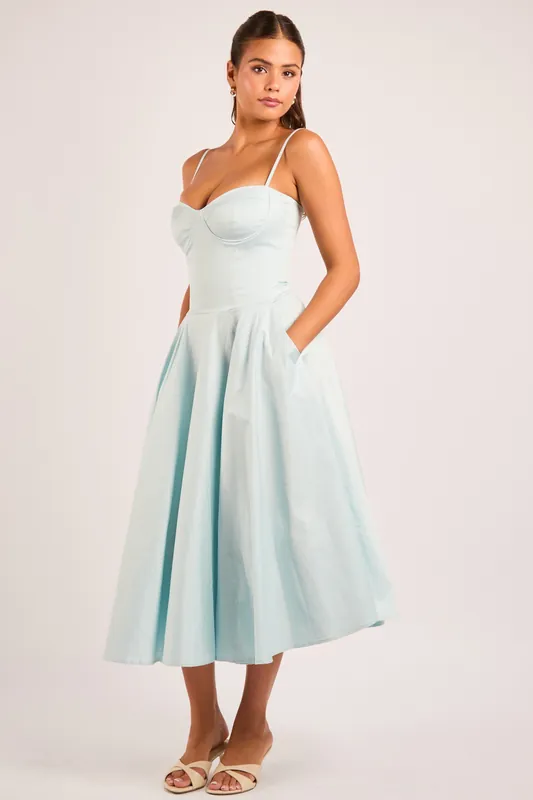 Jade Baby Blue Cotton Corset Midi Dress - Jaded Rose
