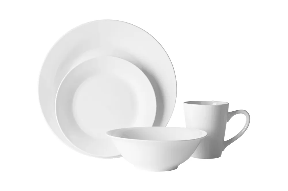 16pc White Porcelain Coupe Dinner Set,Subtle Glazed Finish Crockery Set,Dinnerware Set For Formal Dining - Orsina