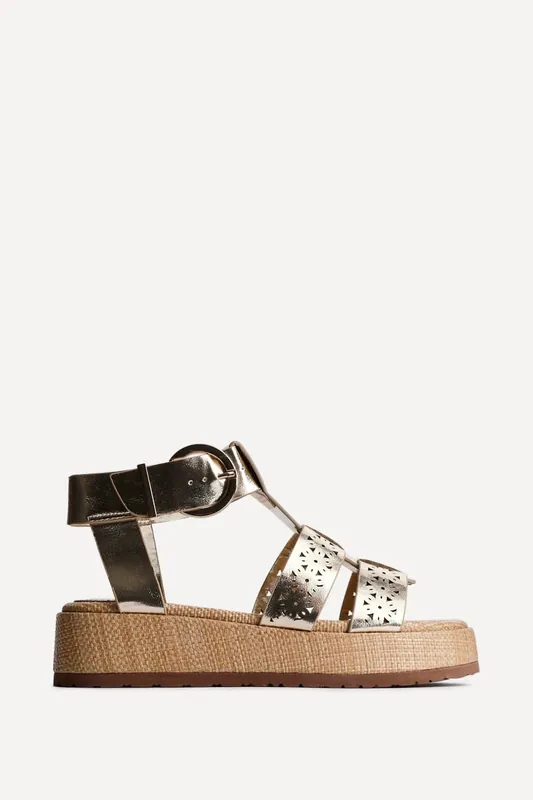 Sunkissed Gold Gladiator Flatform Sandals - Linzi