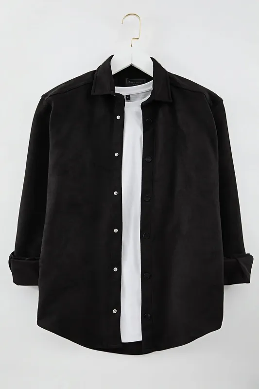 Faux Suede Button-Up Overshirt