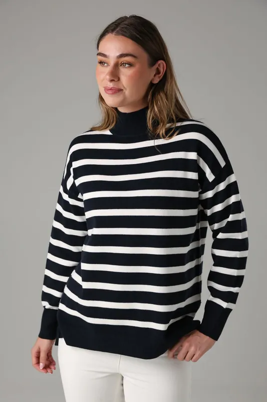 Oversized High Neck Cosy Striped Long Sleeve Jumper - French Connection