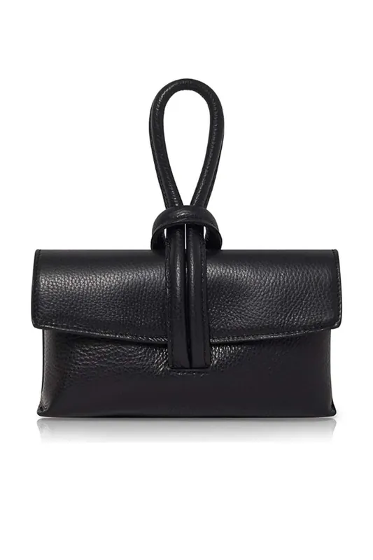 Elegant Italian Leather Tie Closure Clutch Crossbody Bag with Long Strap - Kitise