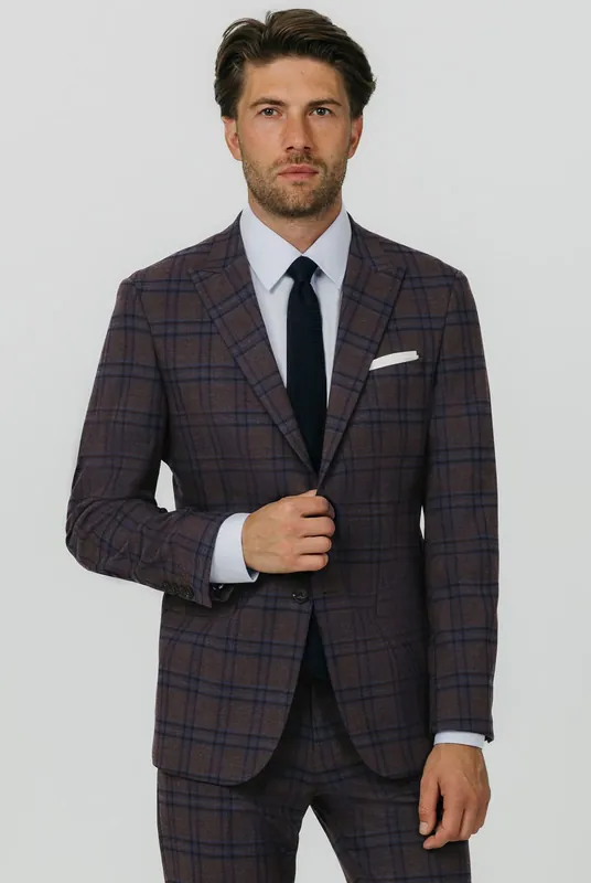 Burgundy with Blue Windowpane Check Suit Jacket - Dobell