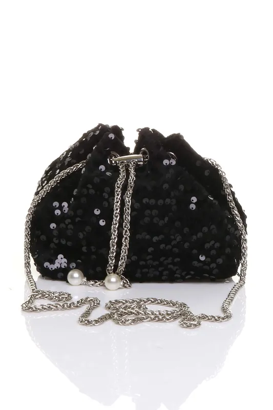 Sparkly Sequin Party Drawstring Shoulder Clutch Bucket Bag - AJVANI