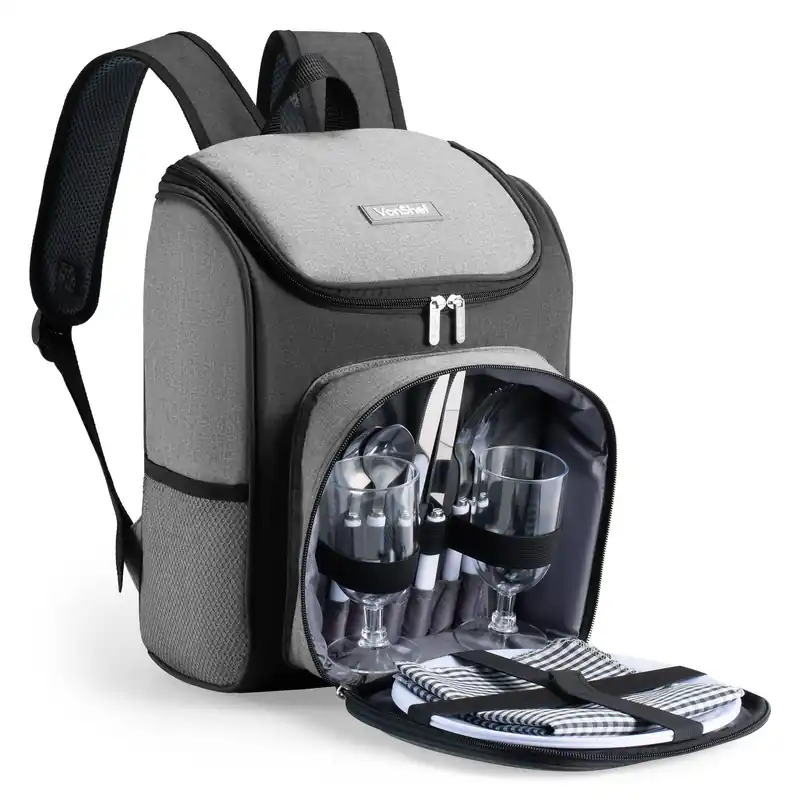 2 Person Weatherproof Grey Picnic Backpack - VonShef