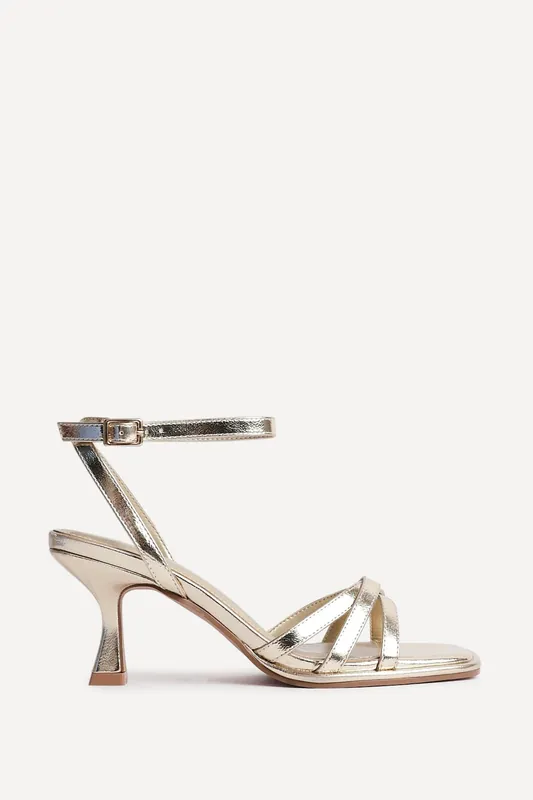 Faro Gold Faux Leather Strappy Heeled Sandals - Linzi