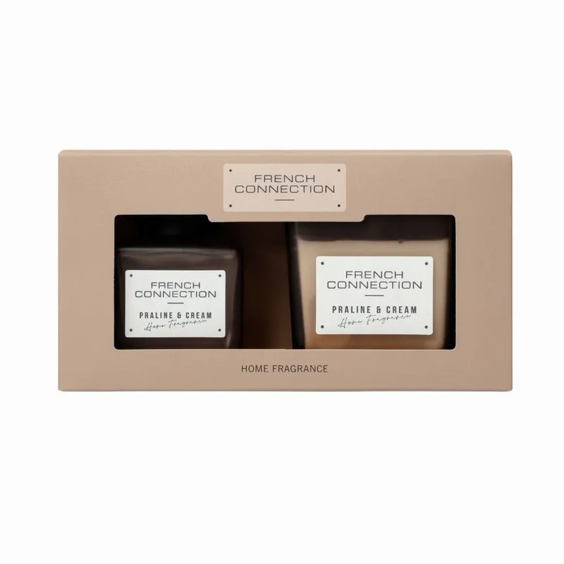 Praline & Cream 220G Candle and 100ML Reed Diffuser Gift Set Square Design - French Connection