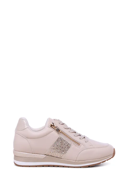 Zadie Embellished Zip Trainers - Paradox London