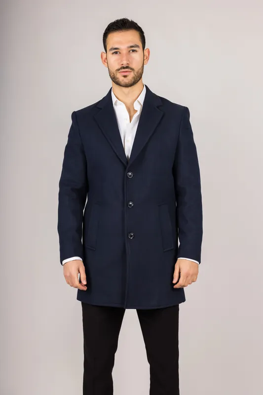 Men's Notched Lapel Collar Wool Blend Overcoat - Infinity Leather