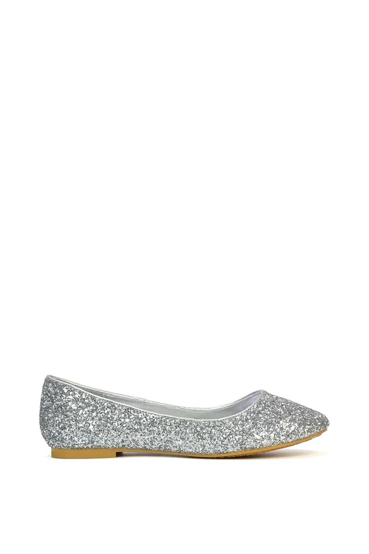 Karissa' Flat Slip on Sparkly Glitter Ballerina Pumps - XY London
