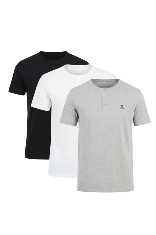 3 Pack Cotton Crew Neck Button Front T-Shirts