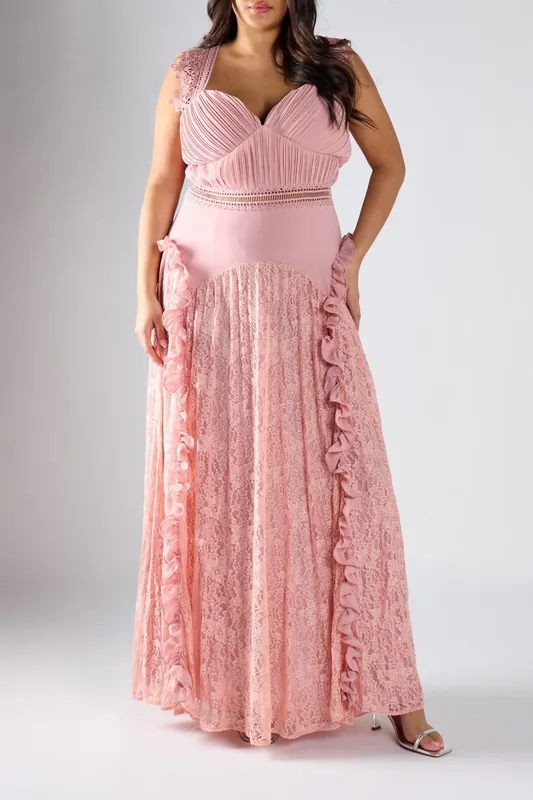 Pleated And Lace Maxi Dress - Shnoo