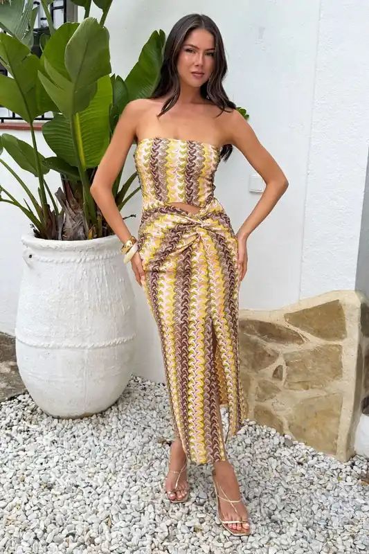 Multi ZigZag Crochet Bandeau Cut Out Midi Dress - AX Paris