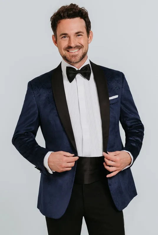 Navy Paisley Velvet Tuxedo Jacket - Dobell