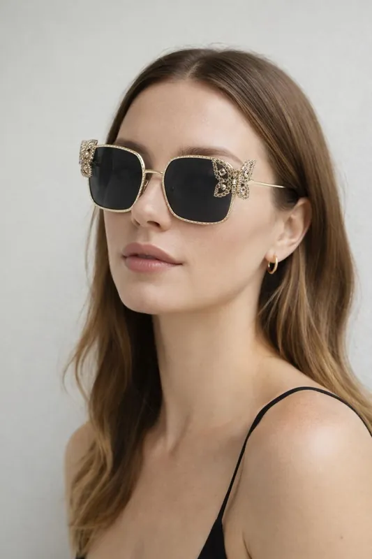 Square Oversized Diamante Detail Sunglasses In Black - SVNX