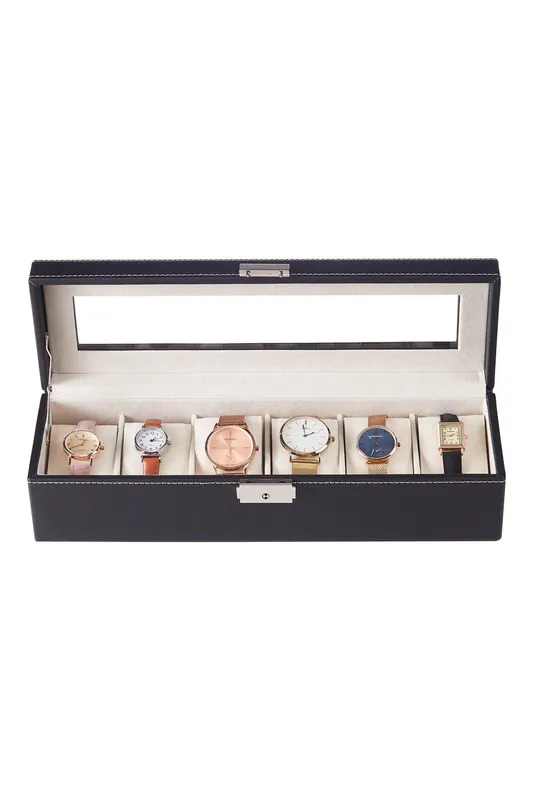 6-Slot Elegant Faux Leather Watch Display Case
