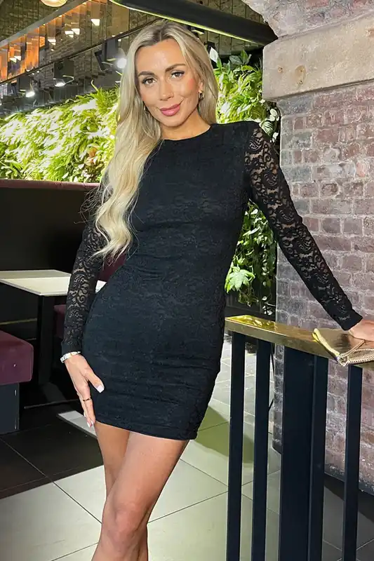 Black Lace Long Sleeve Bodycon Mini Dress - AX Paris