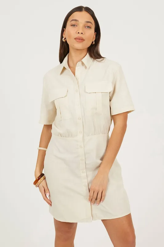 Collared Button Down Mini Shirt Dress - Brave Soul