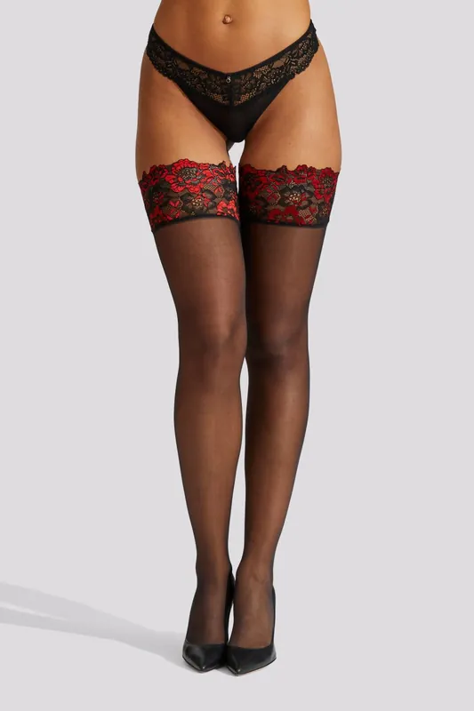 Lace Top Contrast Hold Ups - Ann Summers