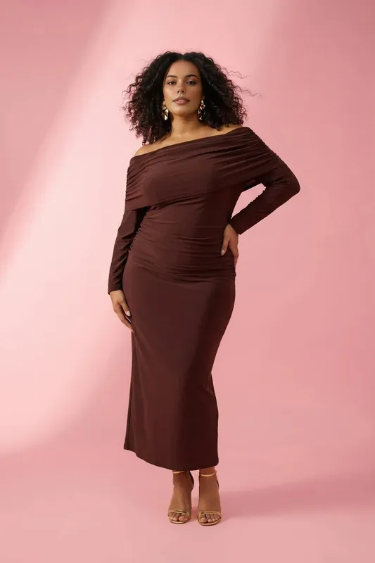 Bardot Off Shoulder Draped Bodycon Maxi Dress - WOVCOR