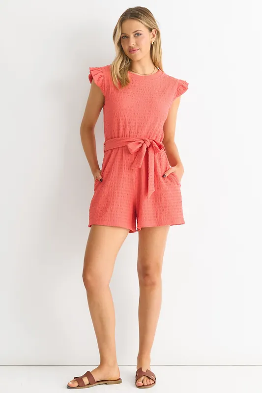 Coral Chambray Sleeveless Utility Playsuit - Gini London