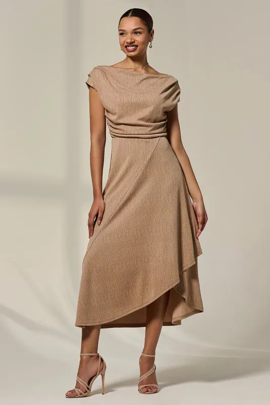 Asymmetric Cowl Neck Midi Dress - Jolie Moi
