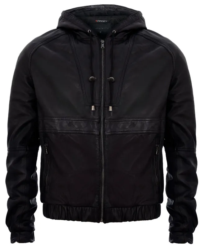 Zipped Leather Hooded Bomber Biker Jacket - Infinity Leather